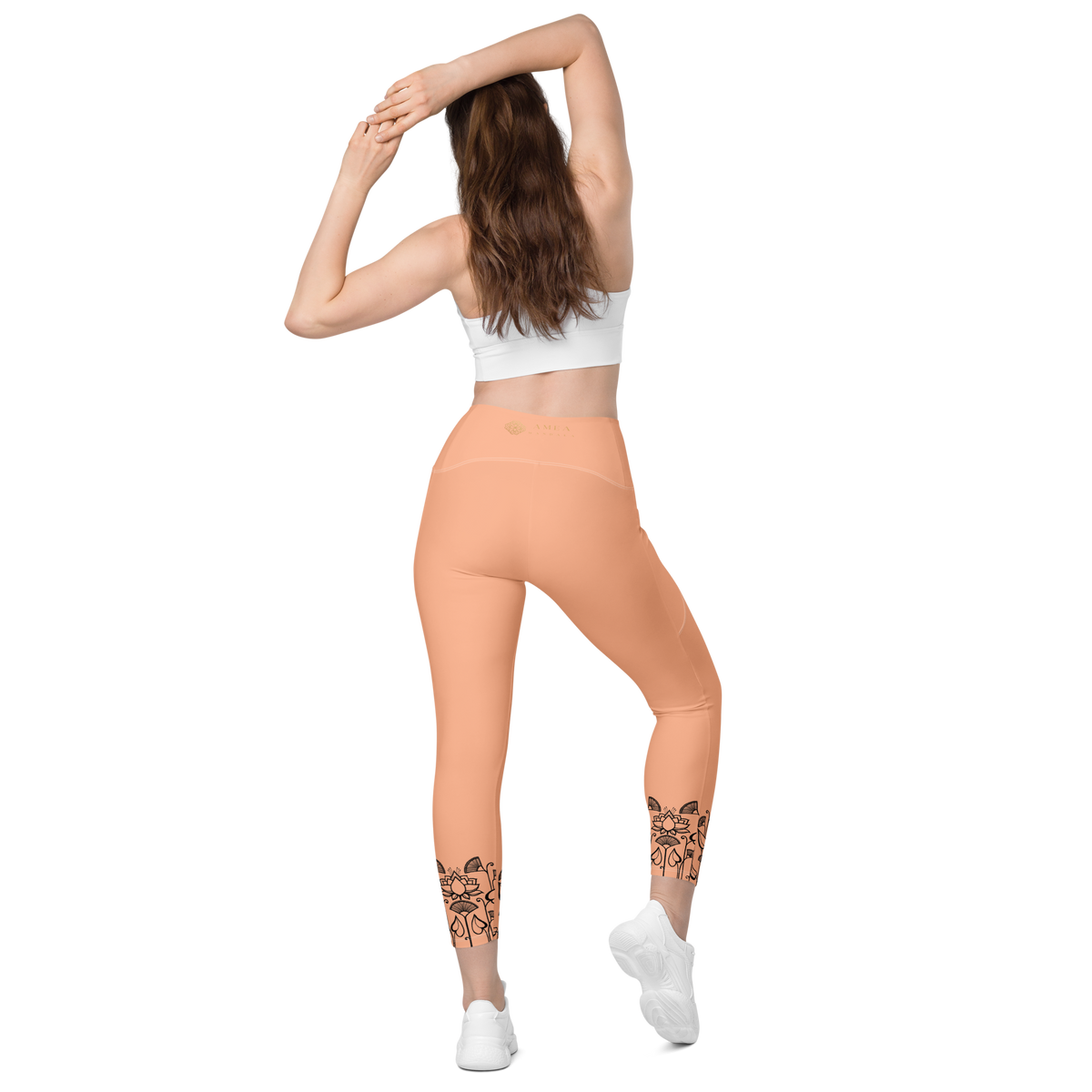 Leggings da yoga con vita a V e tasche - rosa pesca