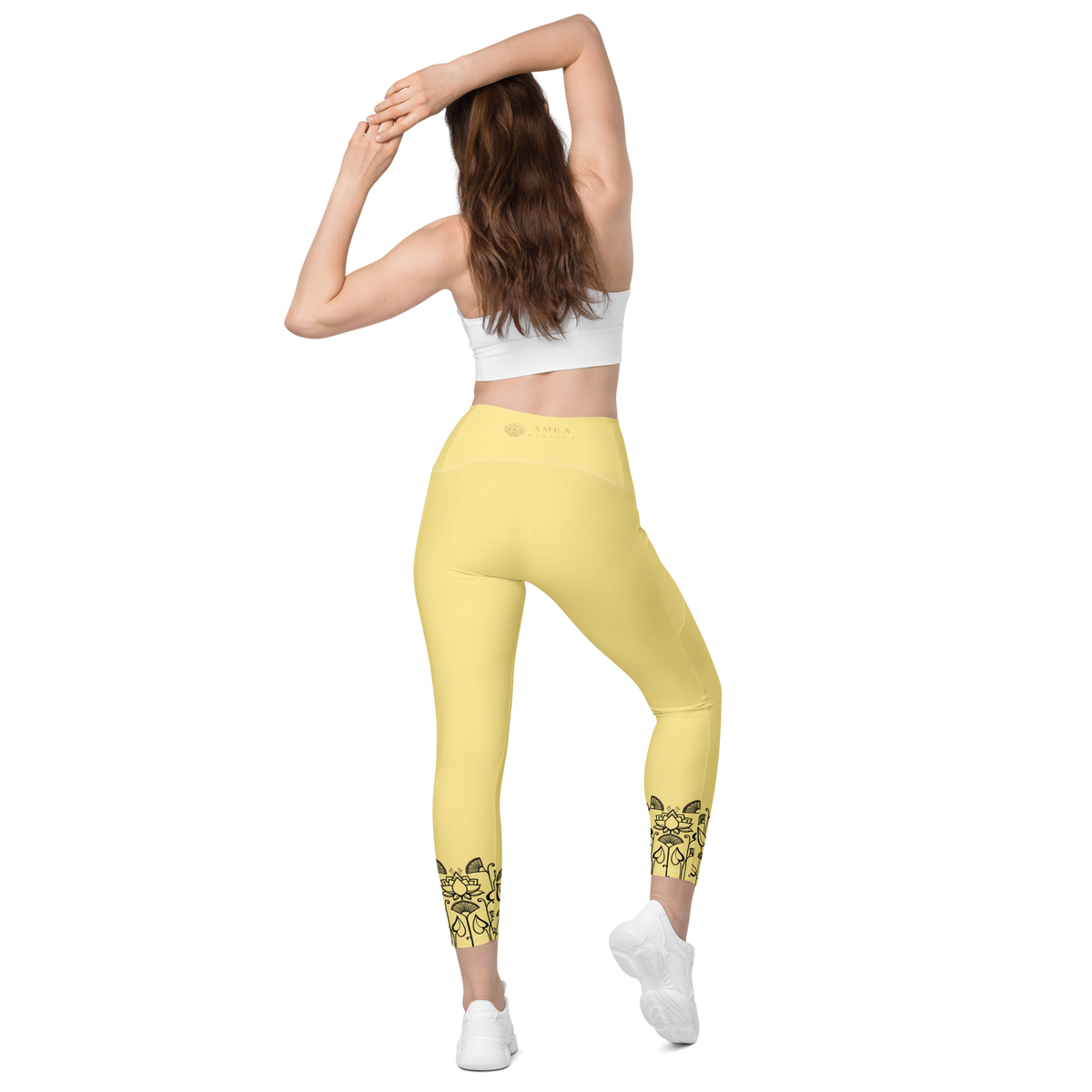 Leggings da yoga con fascia a V e tasche - giallo