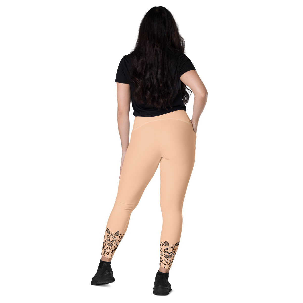 Yoga Leggings mit V-Bund und Taschen – Hellorange