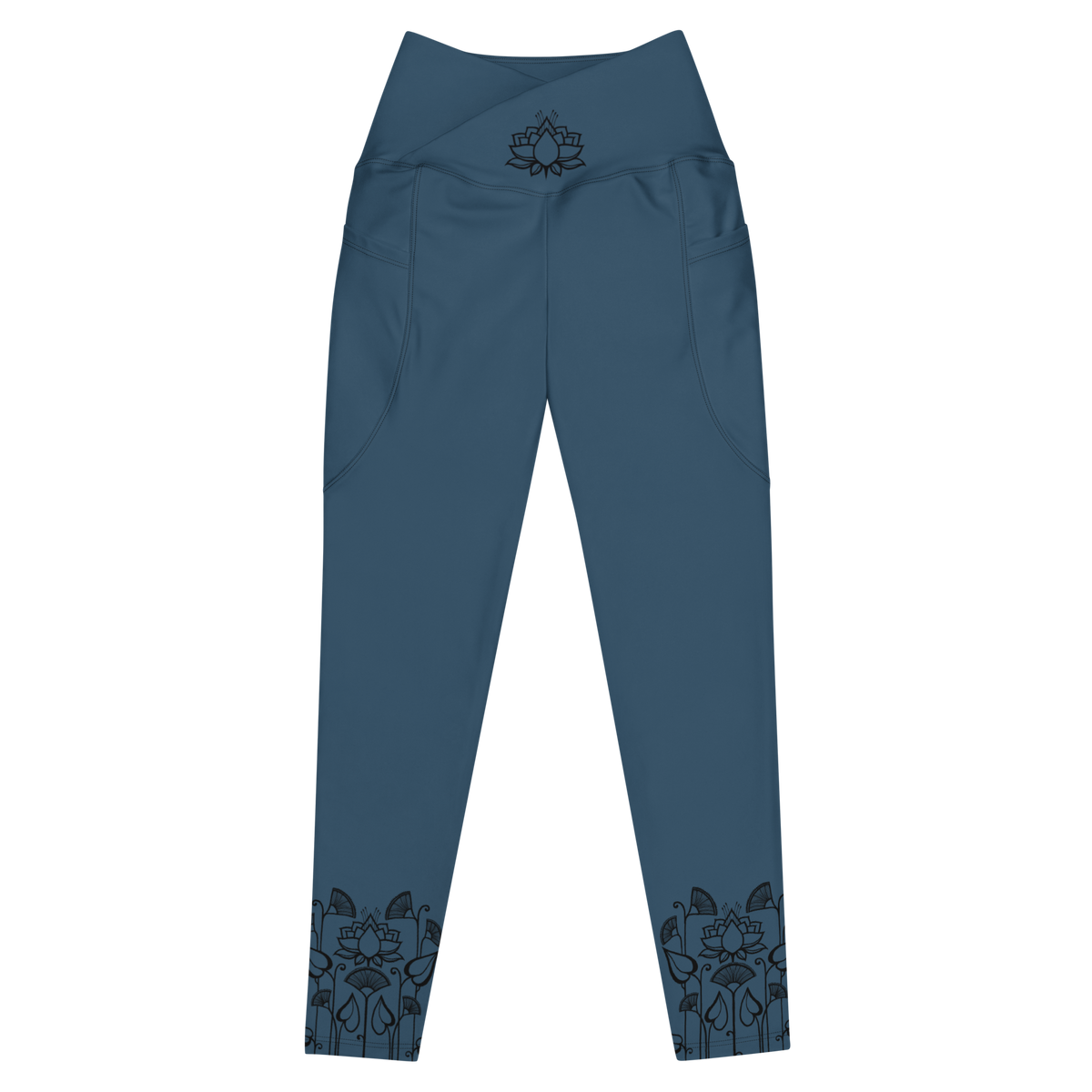 Leggings da yoga con vita a V e tasche - blu scuro