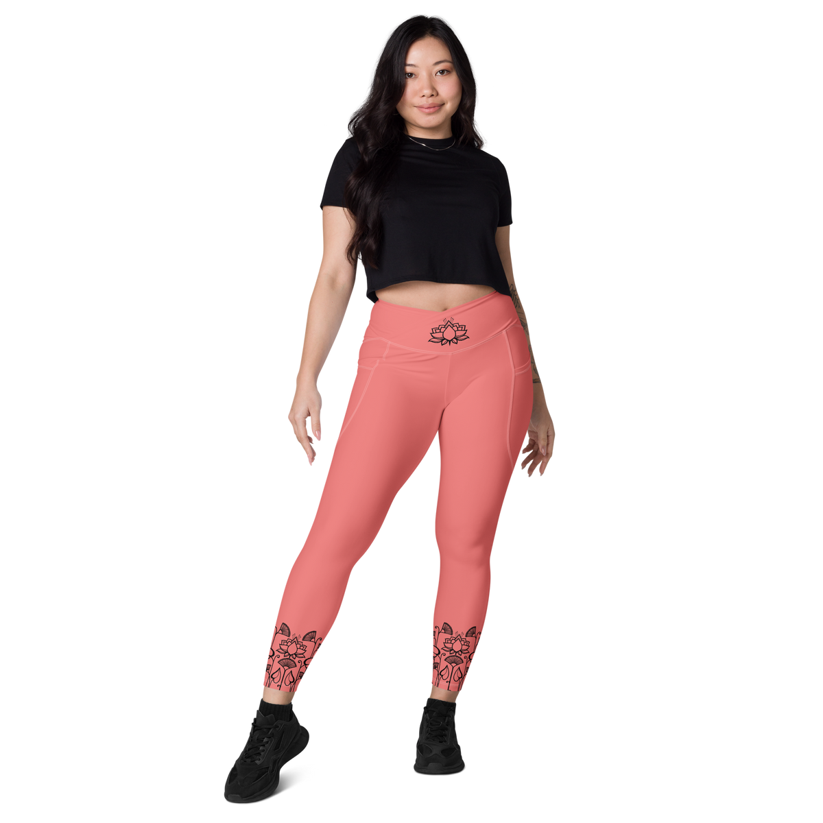 Leggings da yoga con fascia a V e tasche - rosso