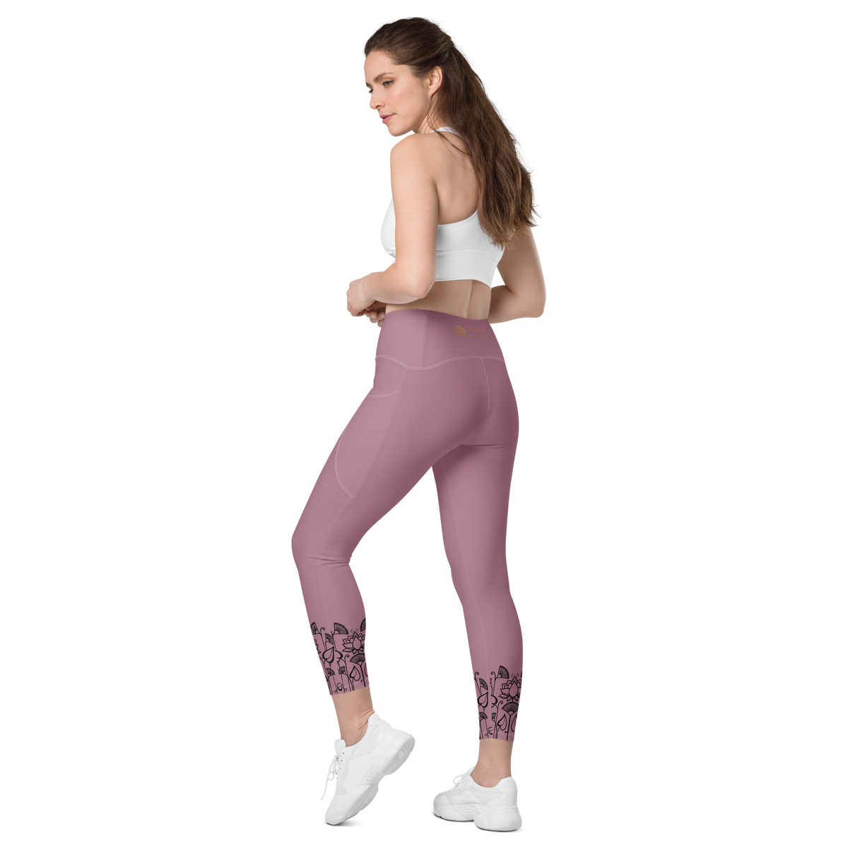 Leggings da yoga con vita a V e tasche - Malva