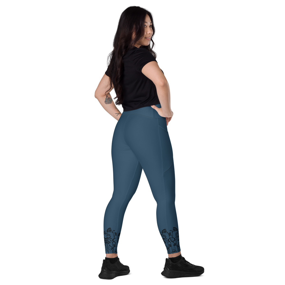 Leggings da yoga con vita a V e tasche - blu scuro