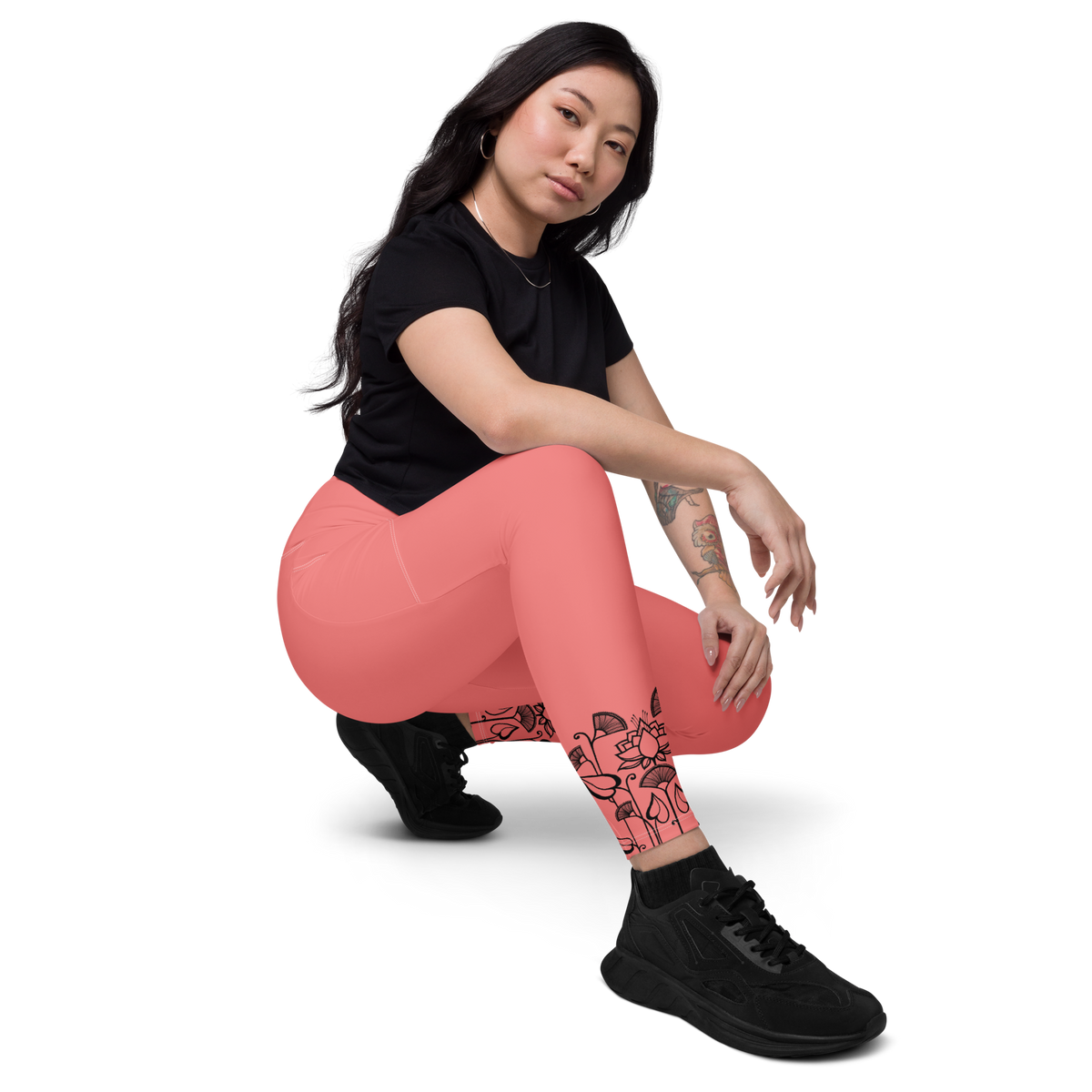 Leggings da yoga con fascia a V e tasche - rosso