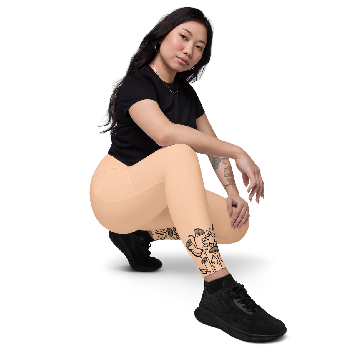 Yoga Leggings mit V-Bund und Taschen – Hellorange