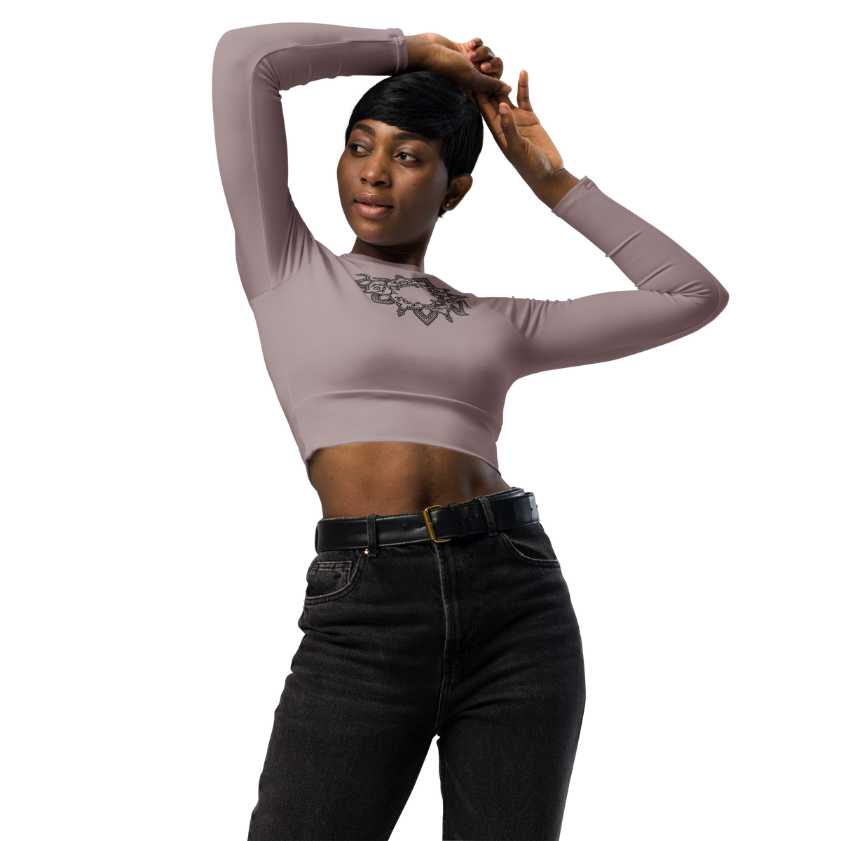 Cropped Langarm-Top mit Mandala - Lila
