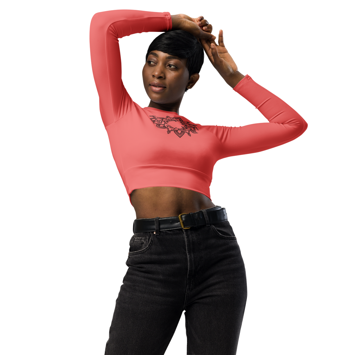 Cropped Langarm-Top mit Mandala - Rot