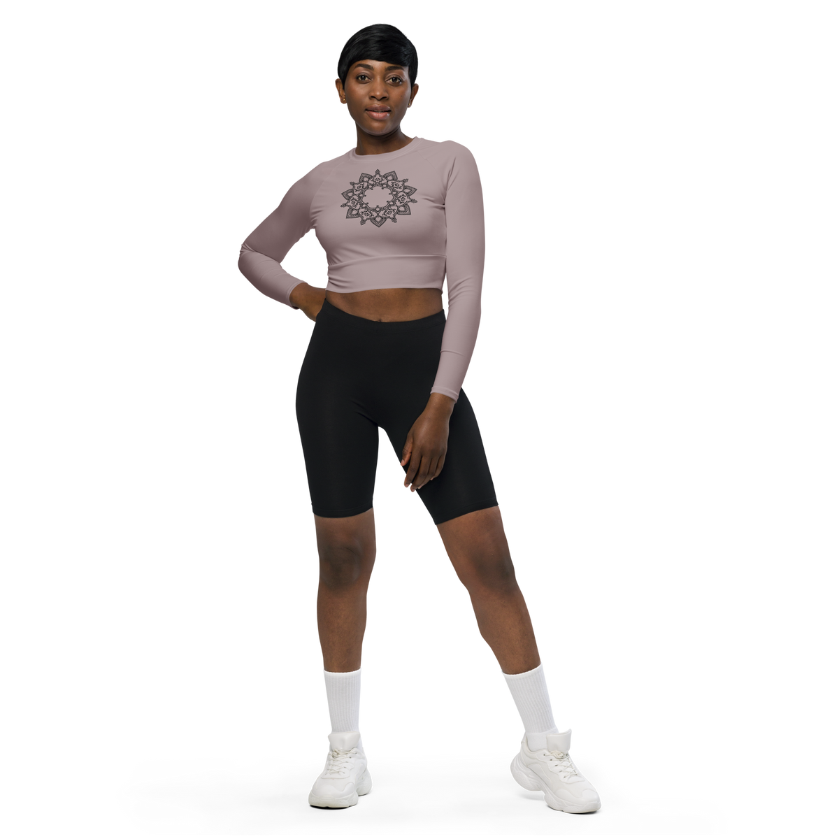 Cropped Langarm-Top mit Mandala - Lila