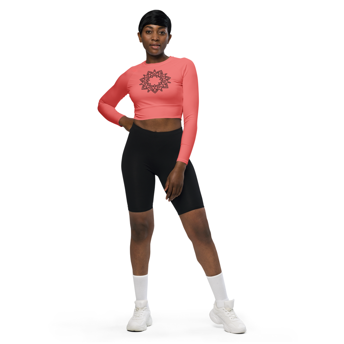 Cropped Langarm-Top mit Mandala - Rot