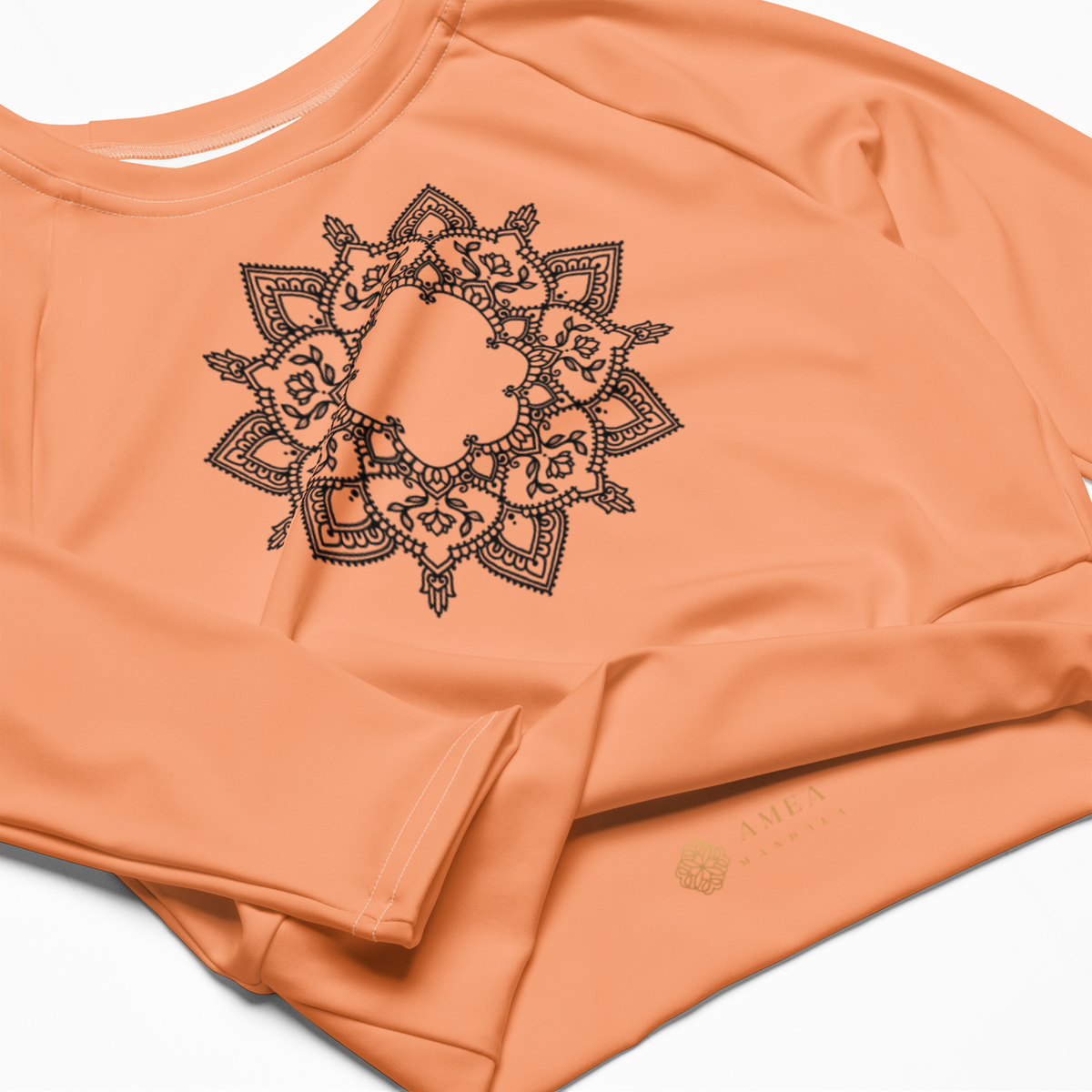 Cropped Langarm-Top mit Mandala - Pfirsichrosa