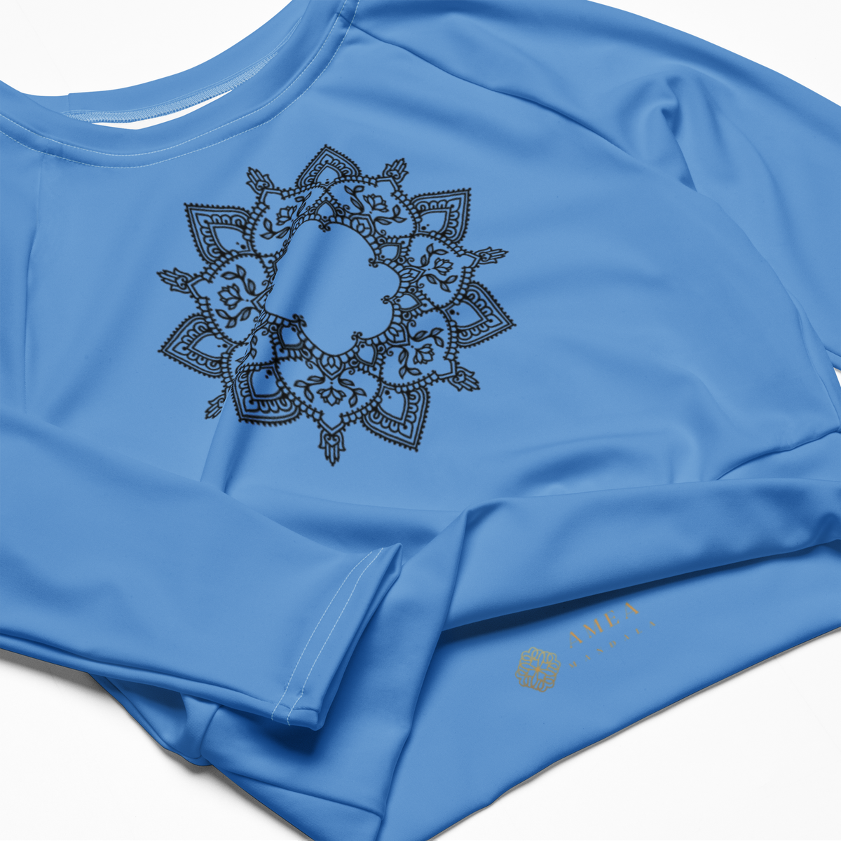 Cropped Langarm-Top mit Mandala - Himmelblau