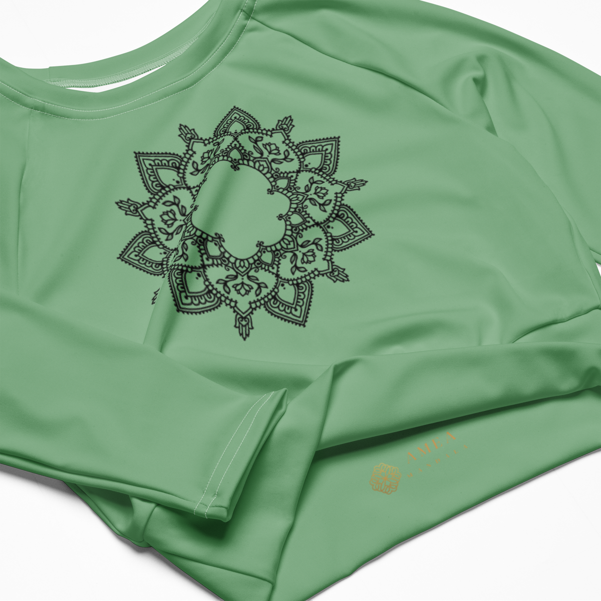 Cropped Langarm-Top mit Mandala - Grün