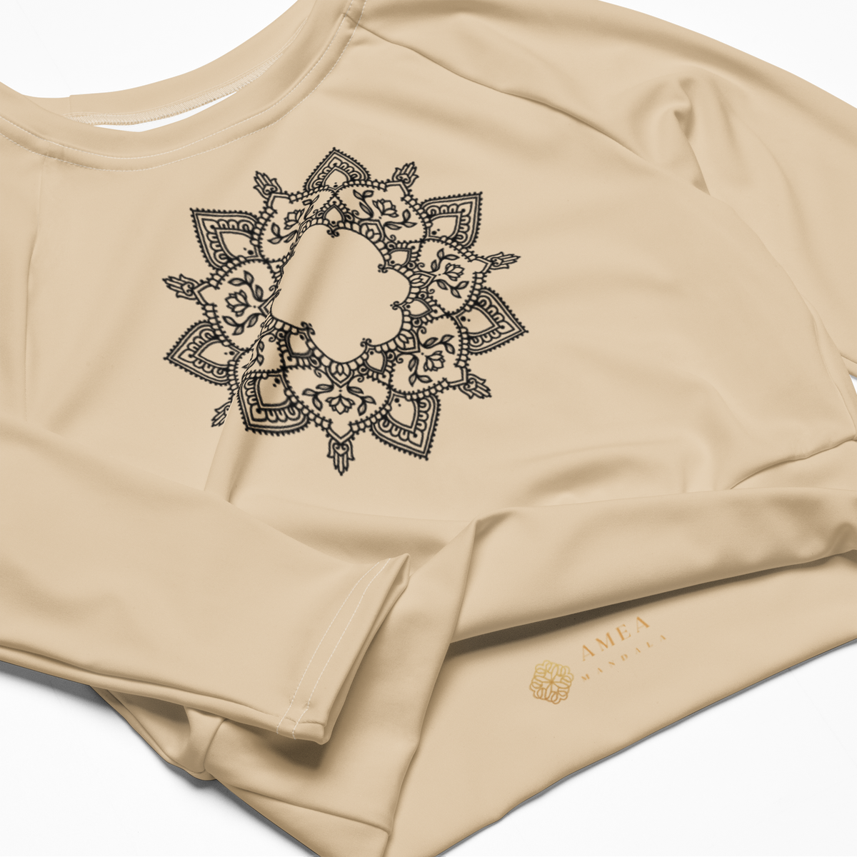 Cropped Langarm-Top mit Mandala - Beige