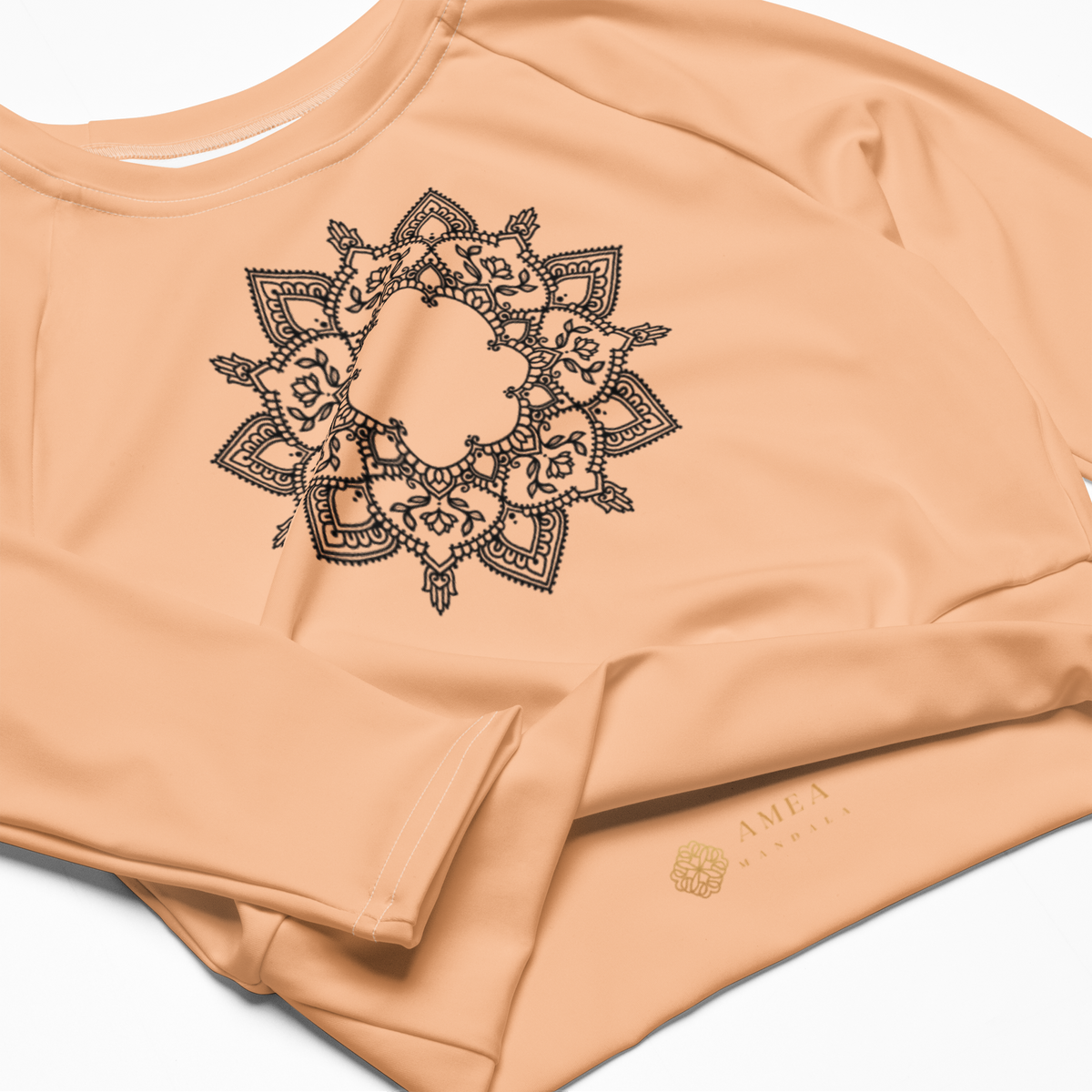 Cropped Langarm-Top mit Mandala - Hellorange