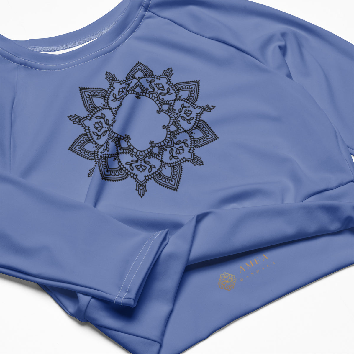 Cropped Langarm-Top mit Mandala - Taubenblau